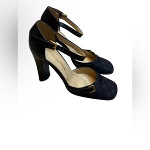 Authentic Louis Vuitton Logo Pattern Heels in Black Size 35